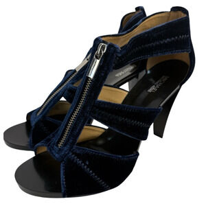 Michael Kors Berkley Sandal Blue Velvet Platform Block Heel Size 9.5M Zipper NWB